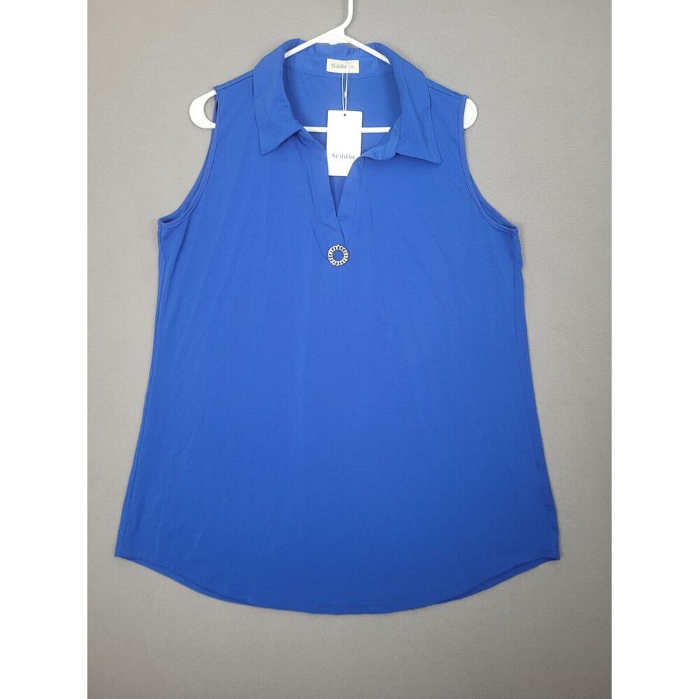 Womens Siddhe Sleeveless Flowy Tunic Top With Gold Emblem- Size 2XL